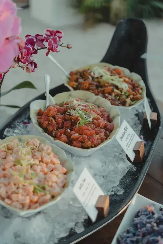 Trays of Umekes ahi poke laid out on ice